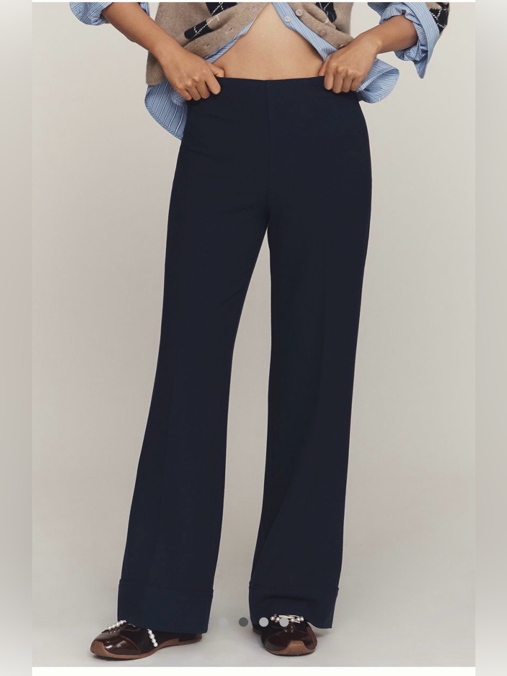 Maeve Navy Knit Cuffed Flare Trousers